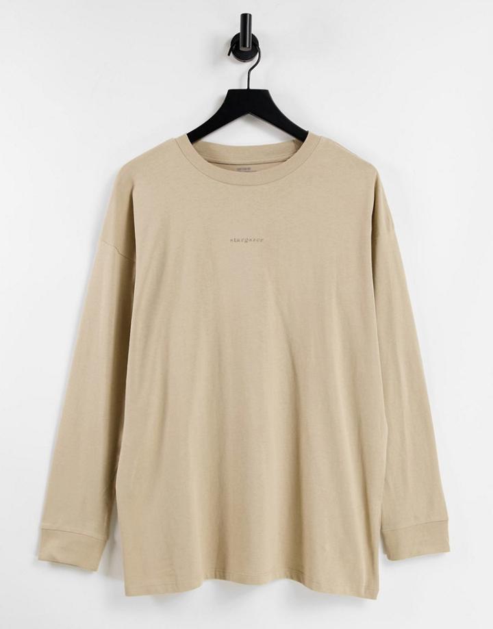 Cotton: On Relaxed Long Sleeve Graphic T-shirt In Stone-neutral