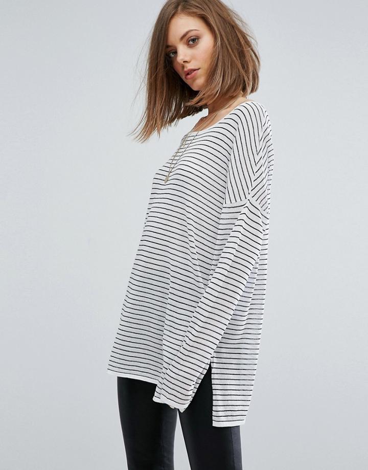 Moss Copenhagen Oversized Long Sleeve Top In Stripe - Black