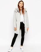 Asos Parka With Curved Hem In Wool - Gray