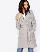 Brave Soul Longline Belted Trench - Soft Gray
