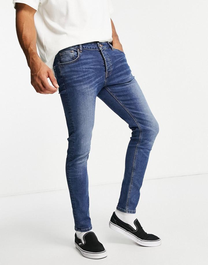 Asos Design Organic Cotton Blend Skinny Jeans In Dark Wash-blue