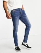 Asos Design Organic Cotton Blend Skinny Jeans In Dark Wash-blue