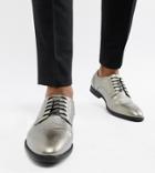 Asos Design Wide Fit Lace Up Dress Shoes In Silver Faux Leather - Silver