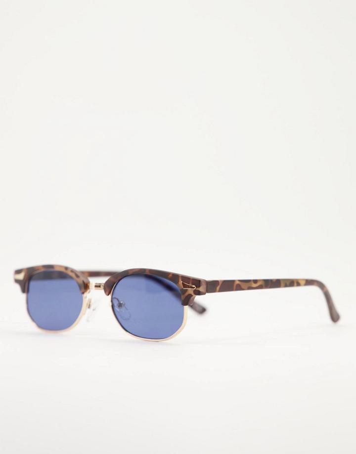Asos Design Mini Retro Sunglasses With Tort Detail And Smoke Lens-brown
