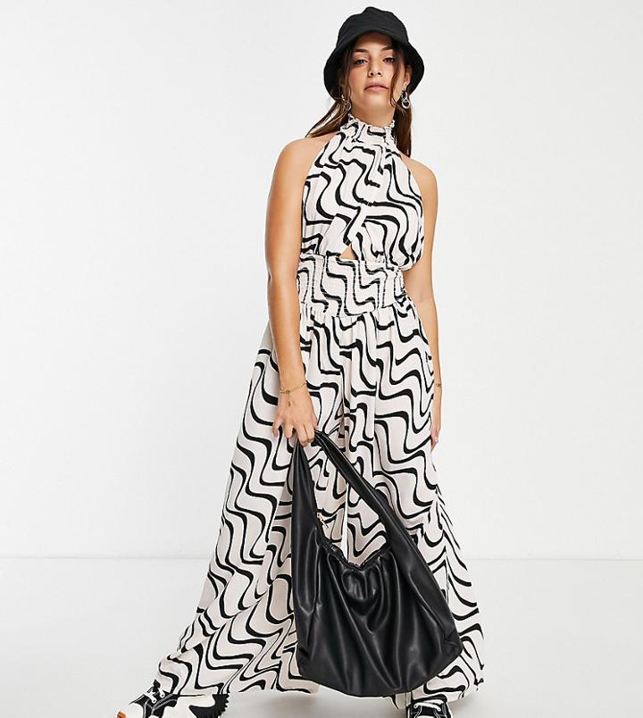 Asos Design Petite Halterneck Abstract Print Jumpsuit-multi