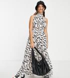 Asos Design Petite Halterneck Abstract Print Jumpsuit-multi