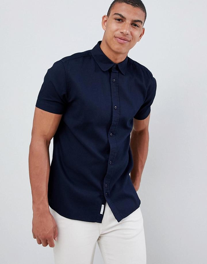 Bellfield Waffle Short Sleeve Shirt - Navy