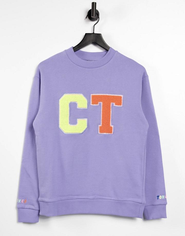 Crooked Tongues Coordinating Oversized Sweatshirt With Varsity Design In Washed Purple