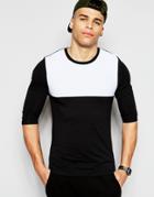 Asos Muscle 3/4 Sleeve T-shirt With Contrast Yoke In Greyasos Muscle 3/4 Sleeve T-shirt With Contrast Yoke In Black - Black