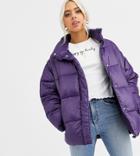 Asos Design Petite Puffer Jacket With Detachable Sleeves In Purple