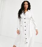 Asos Design Curve Contrast Stitch Midi Column Shirt Dress-white