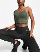 Puma Evo Knit Seamless Crop Top In Dark Green