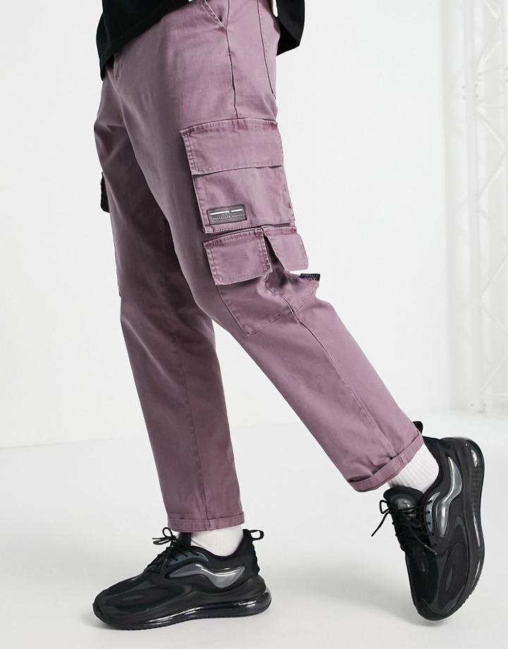 Asos Unrvlld Spply Skater Fit Pants With Cargo Pockets-purple