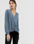 River Island Wrap Blouse In Blue