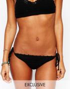South Beach Crochet Tie Side Bikini Bottom - Black