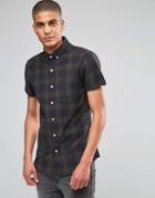 Asos Skinny Shirt With Khaki Shadow Check In Short Sleeve - Khaki
