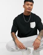 Asos Design Oversized T-shirt With Half Sleeves And Pocket In Black