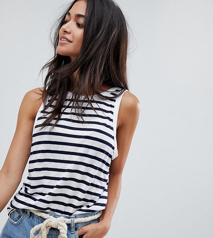 Asos Design Petite Sleeveless Scoop Back Tank In Stripe - Multi