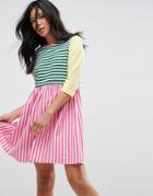 Asos Cut About Stripe Mini Smock Dress - Multi
