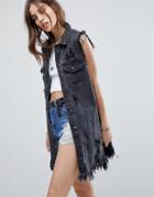 Signature 8 Longline Sleeveless Denim Jacket - Black