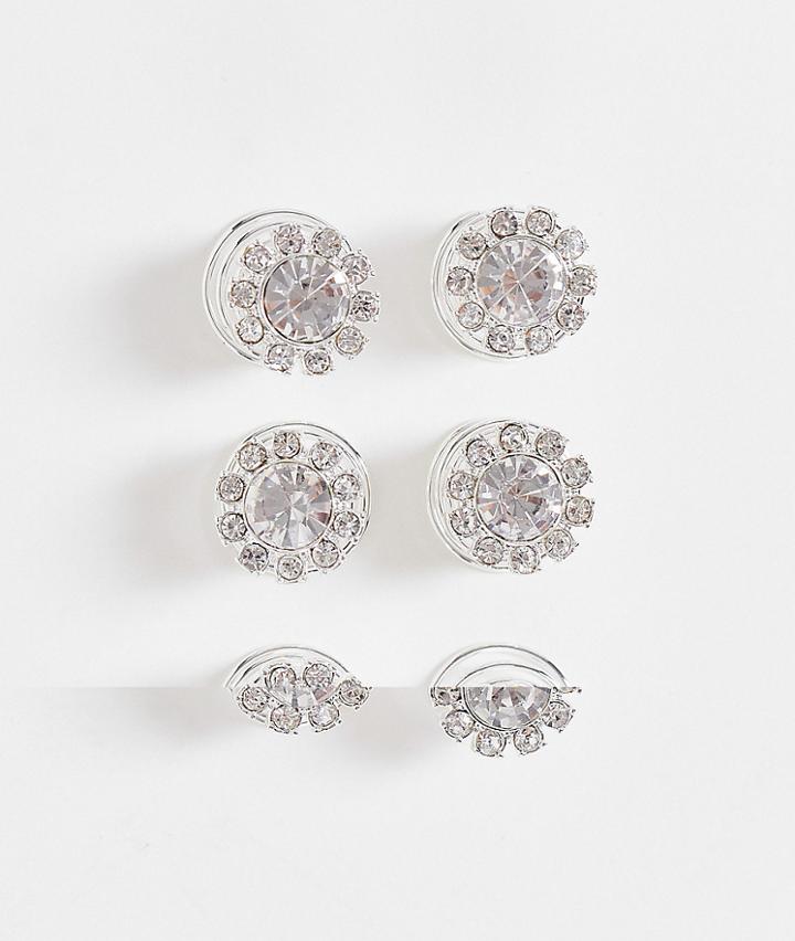 Asos Design 6-pack Hair Swirls In Diamante-silver