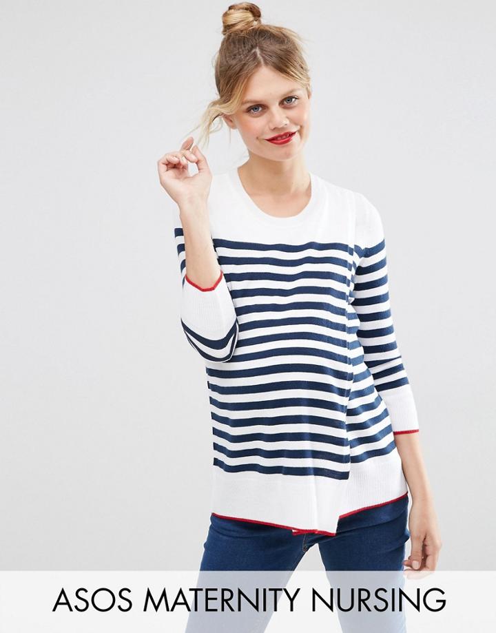 Asos Maternity Nursing Wrap Sweater In Stripe With 3/4 Sleeve - Multi