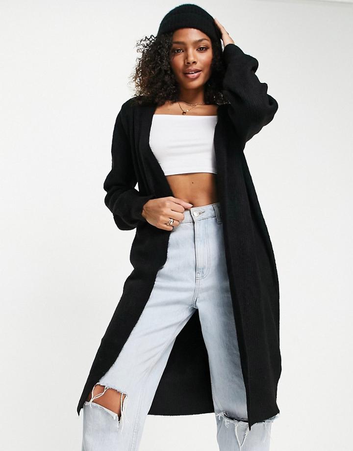 New Look Ribbed Midi Cardigan In Black