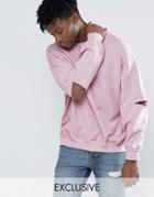 Reclaimed Vintage Oversized Sweatshirt With Overdye And Slashed Elbows - Pink