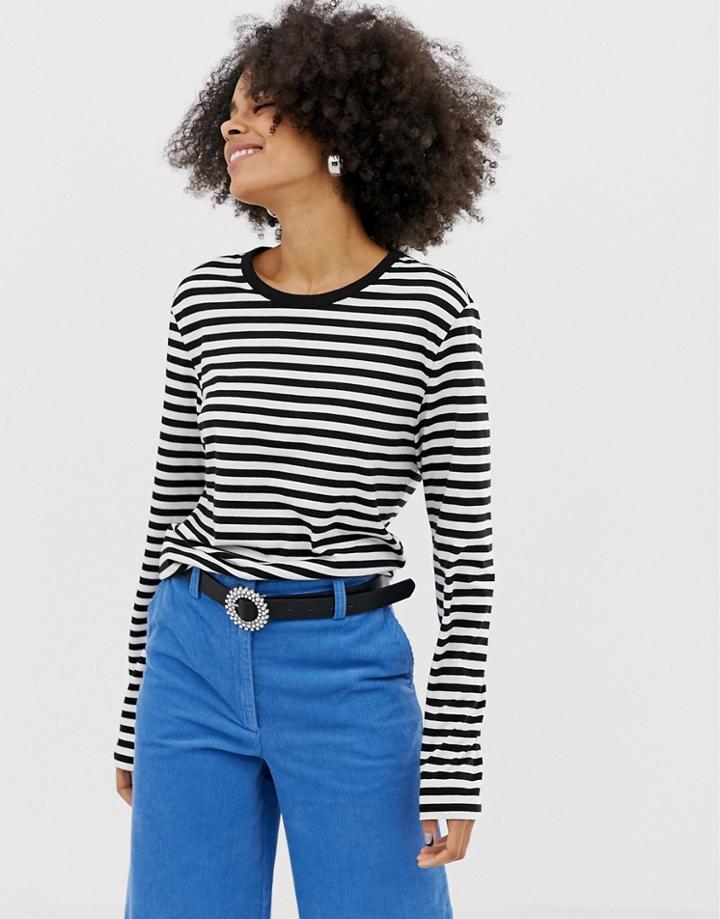 Monki Long Sleeve Top In Mono Stripe - Multi