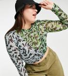 Collusion Plus Spliced Yin Yang Mesh Long Sleeve Top In Aqua-blue