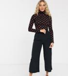 Monki Red Lips Print High Neck Jersey Top In Black