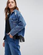 Kubban Mesh Underlayer Oversized Denim Jacket - Blue