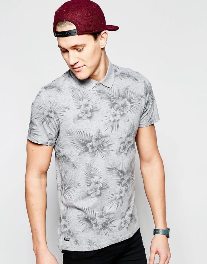 Threadbare Floral Polo Shirt - Gray