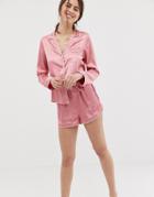Asos Design Mix & Match Satin Pyjama Short - Pink