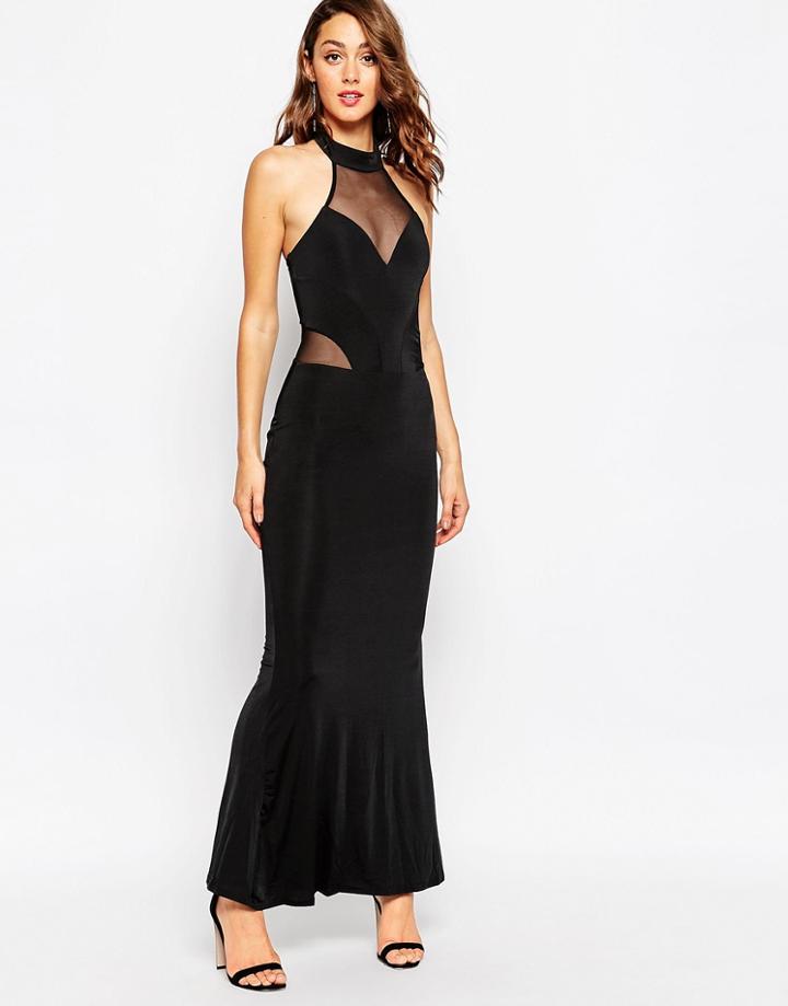 Sistaglam Nivanna Maxi Dress With Sheer Panels - Black