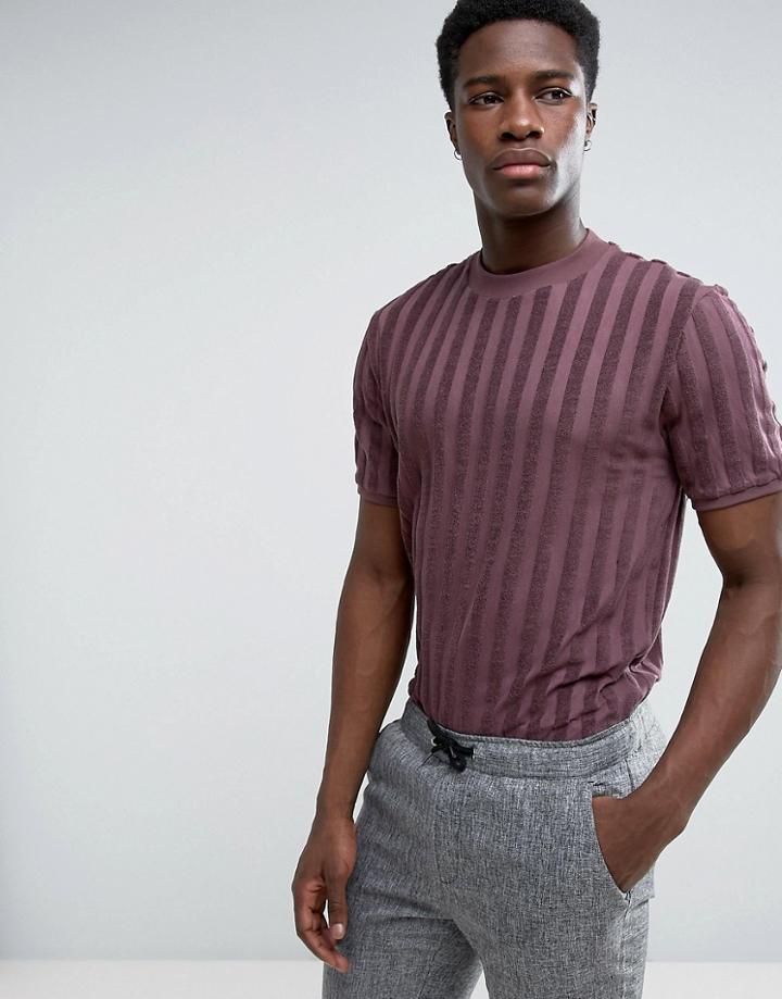 Asos Relaxed T-shirt In Towelling Rib In Mauve - Purple