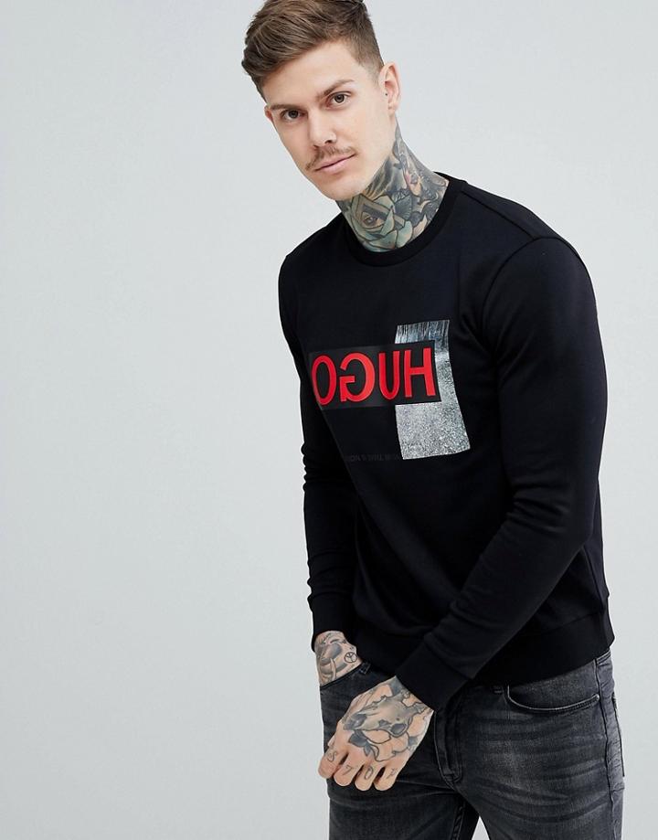 Hugo Dicago-u1 Large Reverse Logo Crew Neck Sweat In Black - Black