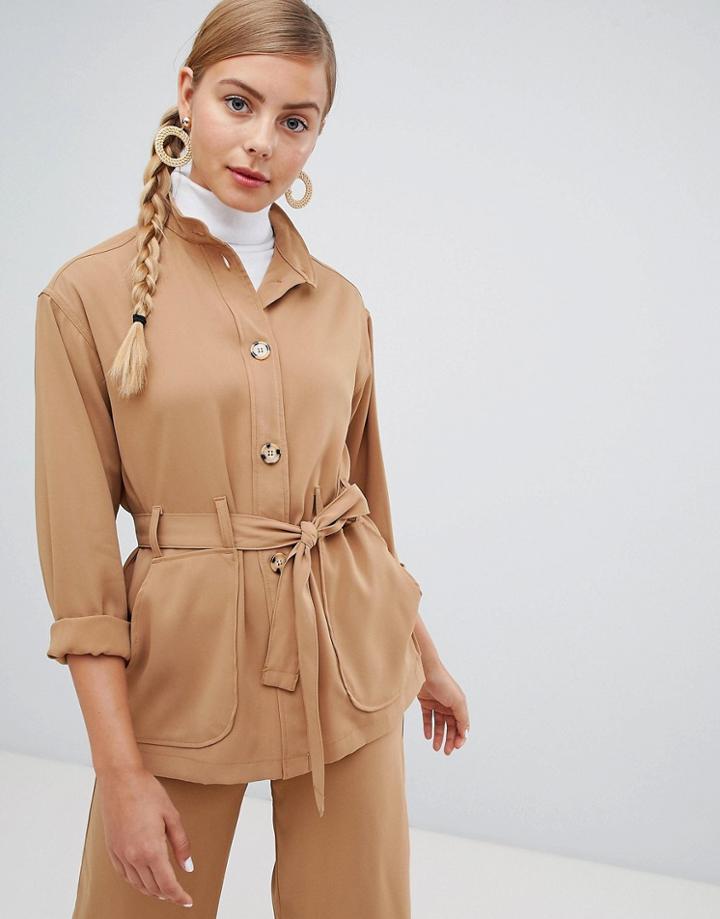 Monki Utility Jacket With Oversized Pockets In Beige - Beige