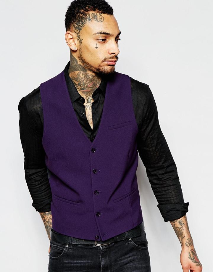 Asos Waistcoat With Square Hem In Purple - Purple