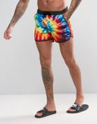 Asos Runner Swim Shorts With Tye Dye Print In Short Length - Multi