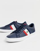 Lacoste Lerond Sneakers With Side Stripe In Navy Leather