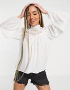 Parisian High Neck Lace Front Blouse In White