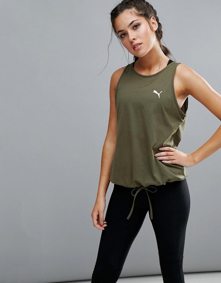 Puma Drawstring Transition Tank In Khaki - Green