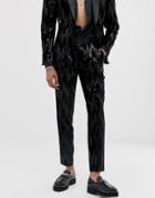 Asos Design Skinny Suit Pants In Black Velvet And Sequins