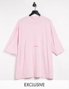 Collusion Oversized Pique T-shirt In Pale Pink With Contrast Logo