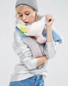 Asos Oversized Long Fluffy Scarf In Blocked Pastel Colors - Multi