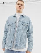 Only & Sons Denim Jacket With Painted Arm Stripe - Blue
