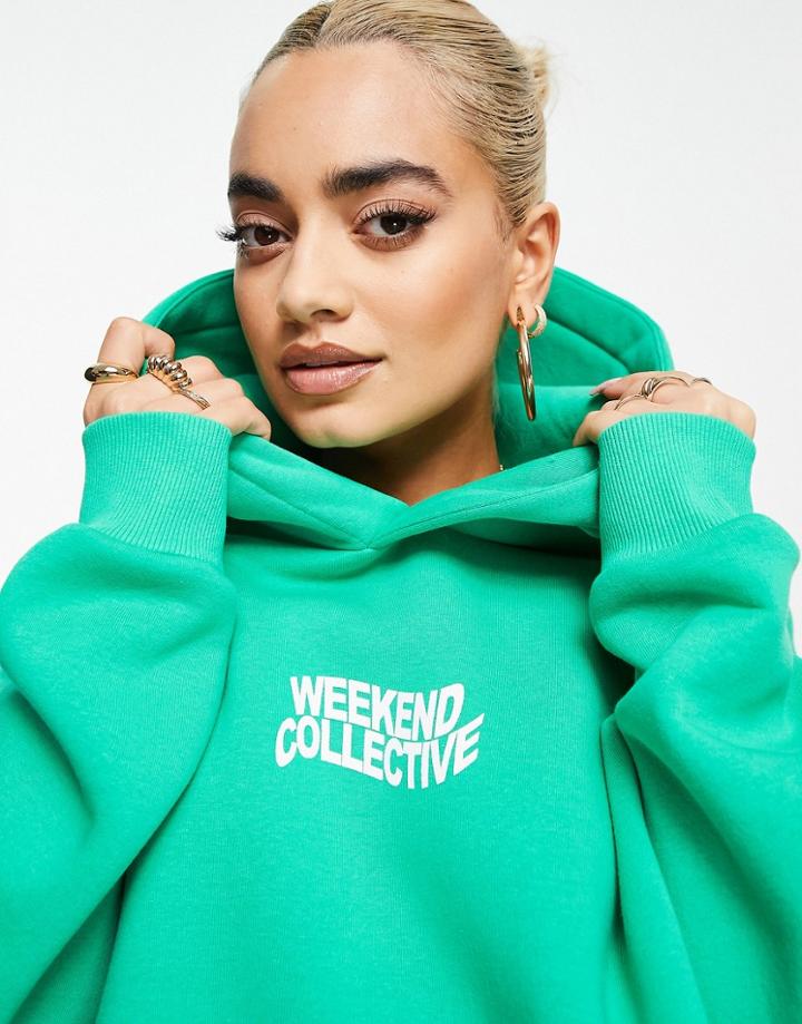 Asos Weekend Collective Oversized Hoodie With Wavy Logo In Bright Green - Part Of A Set