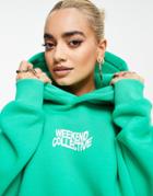 Asos Weekend Collective Oversized Hoodie With Wavy Logo In Bright Green - Part Of A Set