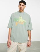Asos Design Oversized T-shirt In Green With Outdoors Print